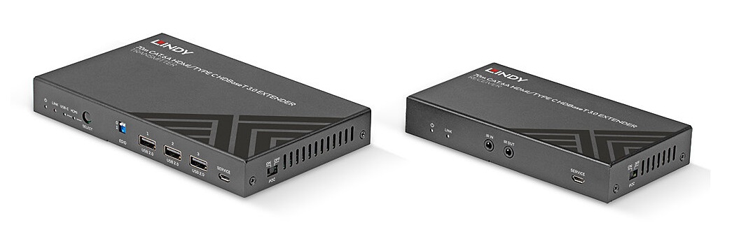 Lindy 38346 Moltiplicatore AV - Trasmettitore e Ricevitore AV Cablato Nero, Risoluzione 3840 x 2160 Pixel, Distanza fino a 70 m