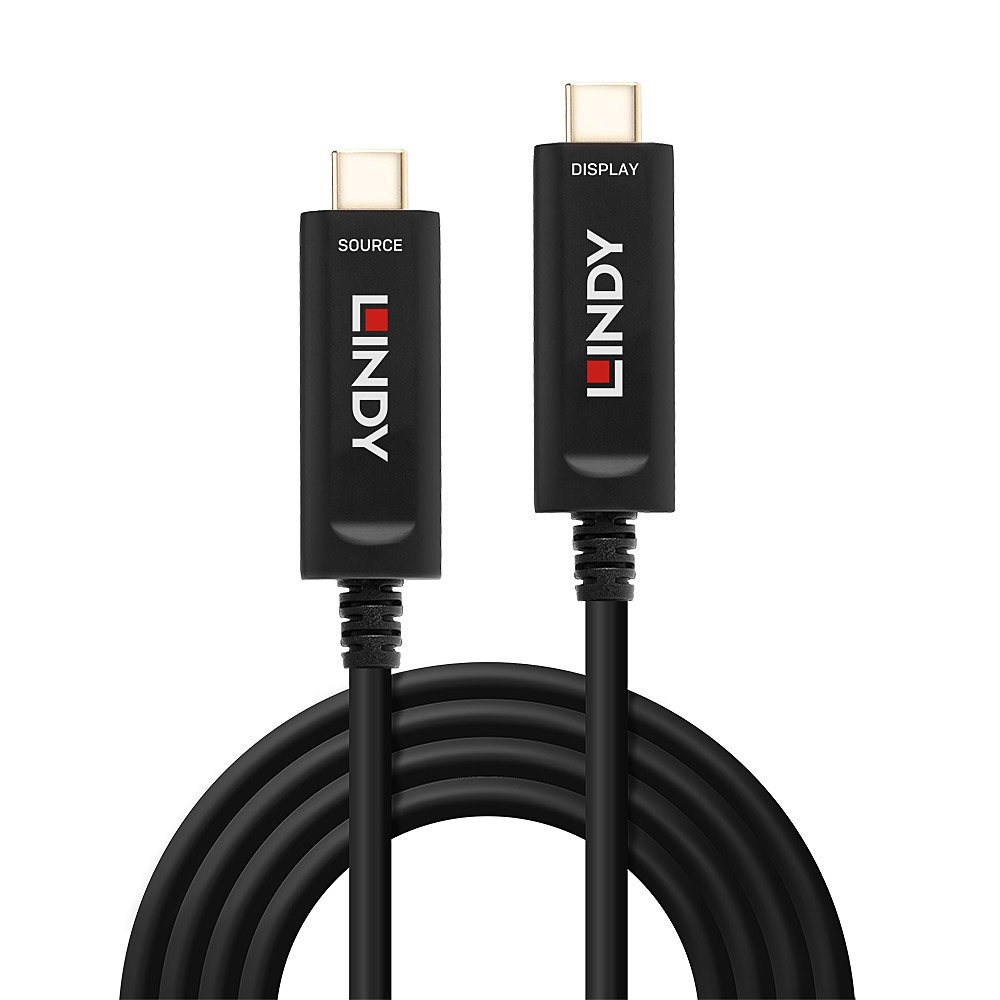 Lindy 38503 Cavo Ibrido in Fibra Ottica USB Tipo C Video 15 m Nero - Supporto 4K UHD