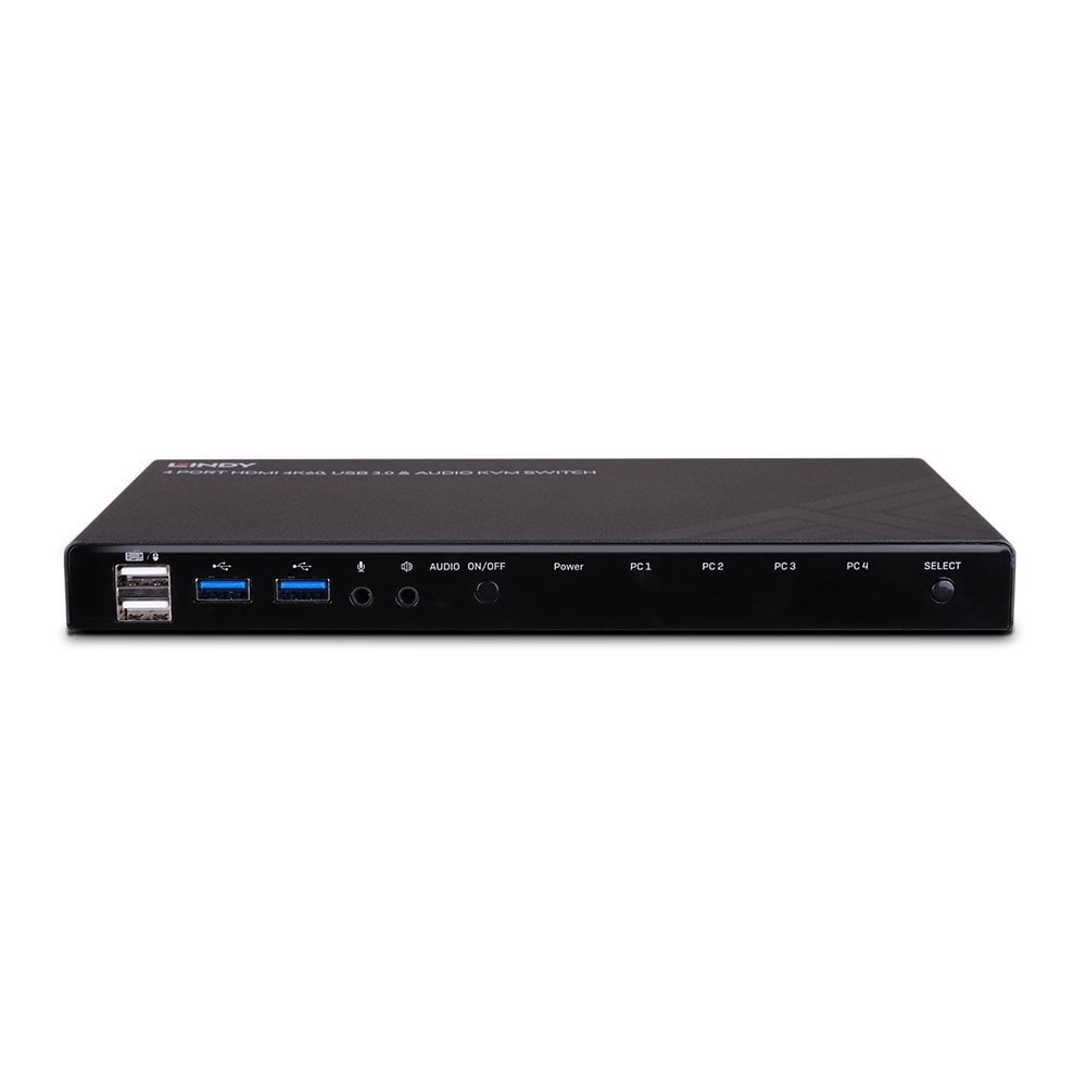 Lindy KVM Switch 4 Porte HDMI 4K60, USB 3.0 & Audio - 39313, Nero