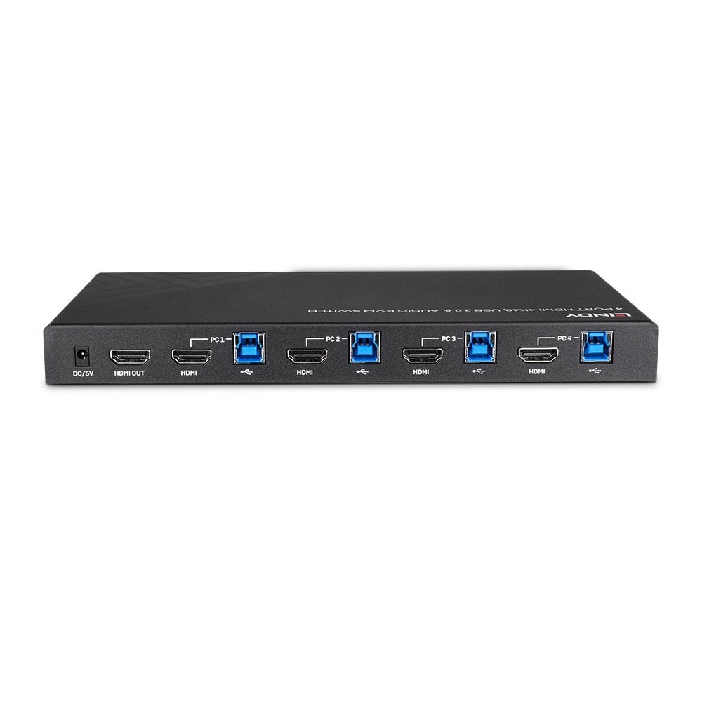 Lindy KVM Switch 4 Porte HDMI 4K60, USB 3.0 & Audio - 39313, Nero