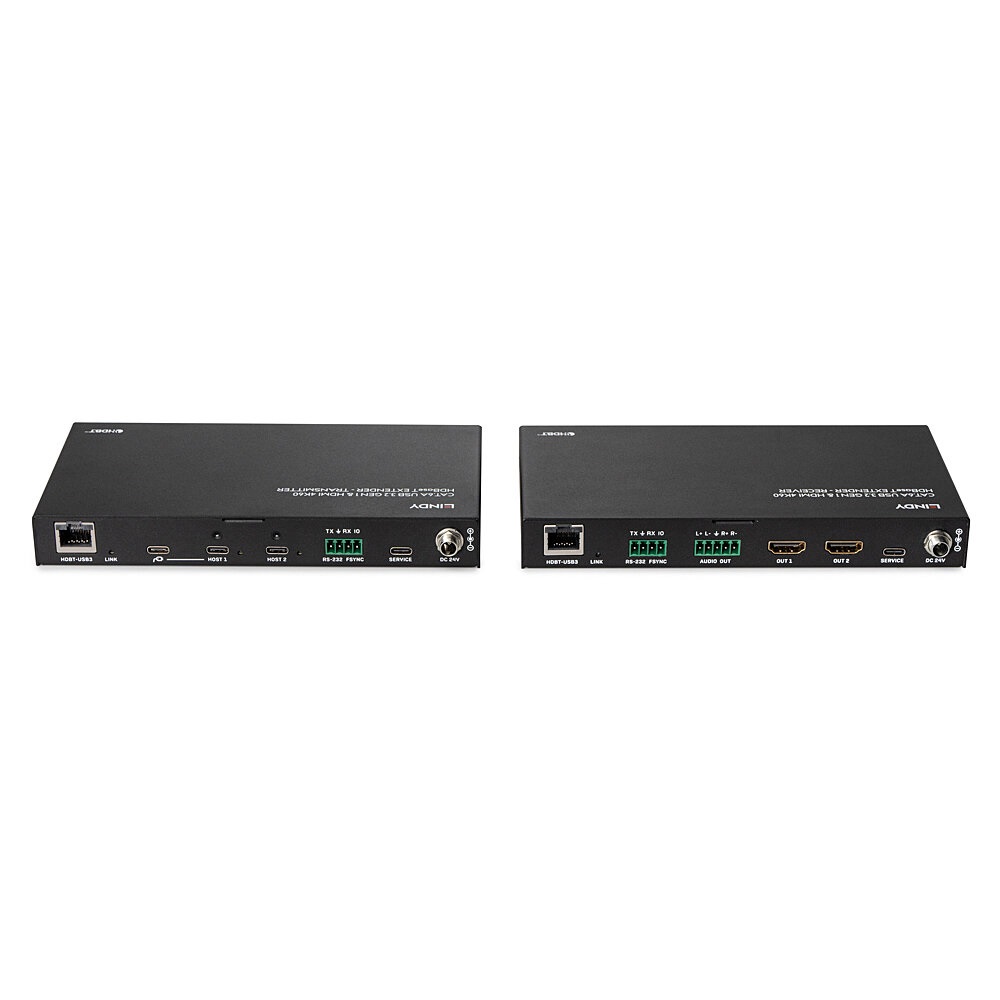 Lindy 100m Cat.6A HDBaseT Extender con 2 Host USB 3.2 - Gen 1 e HDMI 4K60, Nero