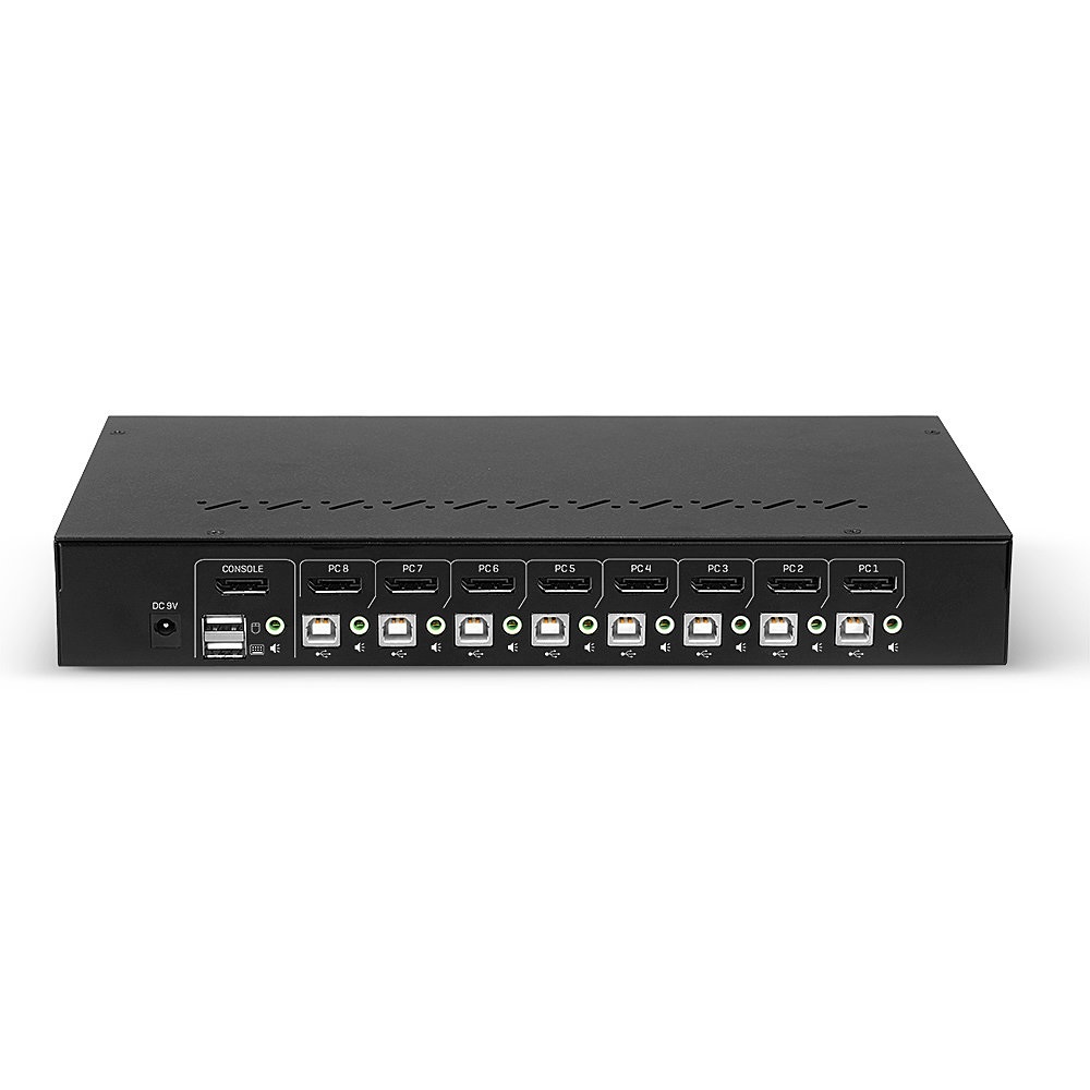 Lindy 39540 Switch KVM 8 Port DisplayPort 1.2, USB 2.0 & Audio - Montaggio Rack Nero con Tastiera Tedesca
