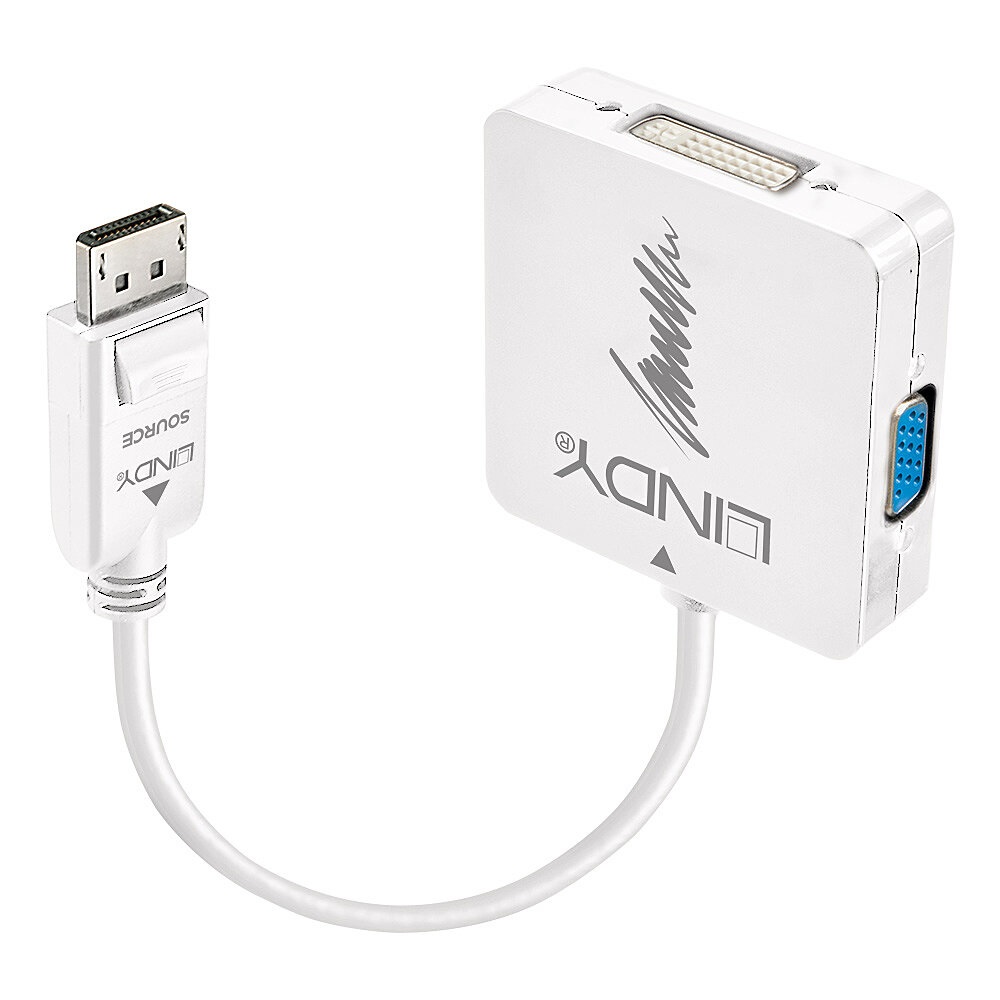 Lindy 41028 Cavo e Adattatore Video DisplayPort a HDMI, DVI-D e VGA - Maschio-Femmina, Risoluzione 4K UHD, Nero