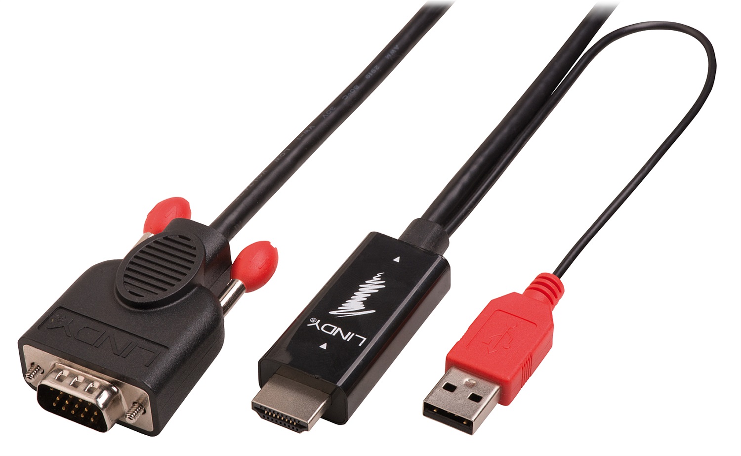 Lindy Cavo Adattatore HDMI a VGA 1 m con USB, Nero - Maschio a Maschio
