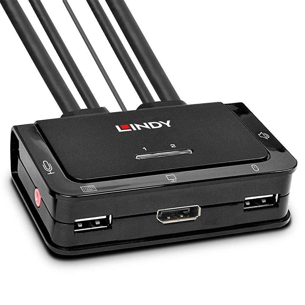 Lindy 42344 Switch KVM 2 Porte DisplayPort 4K Ultra HD, USB 2.0 & Audio, Montaggio Rack, Nero