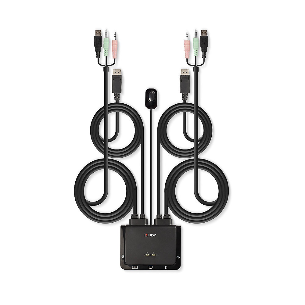 Lindy 42344 Switch KVM 2 Porte DisplayPort 4K Ultra HD, USB 2.0 & Audio, Montaggio Rack, Nero