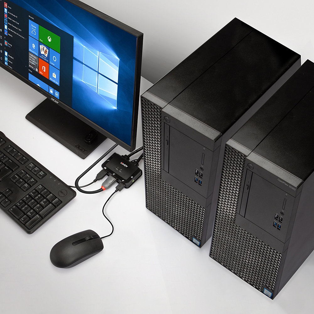 Lindy 42344 Switch KVM 2 Porte DisplayPort 4K Ultra HD, USB 2.0 & Audio, Montaggio Rack, Nero