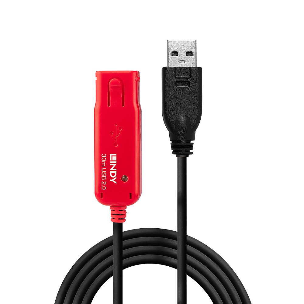 Lindy 42923 Prolunga Attiva USB 2.0, 30 m, USB A Maschio/Femmina, Nero e Rosso