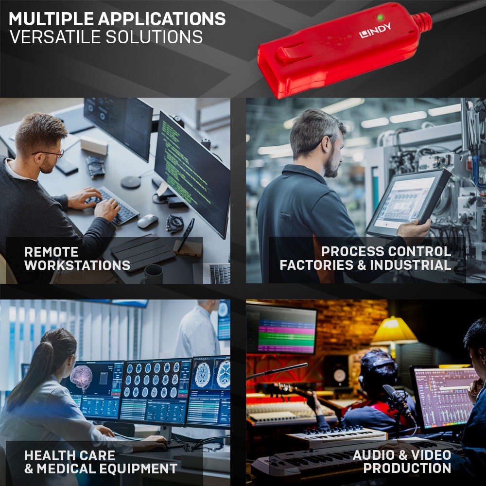 Lindy 42923 Prolunga Attiva USB 2.0, 30 m, USB A Maschio/Femmina, Nero e Rosso