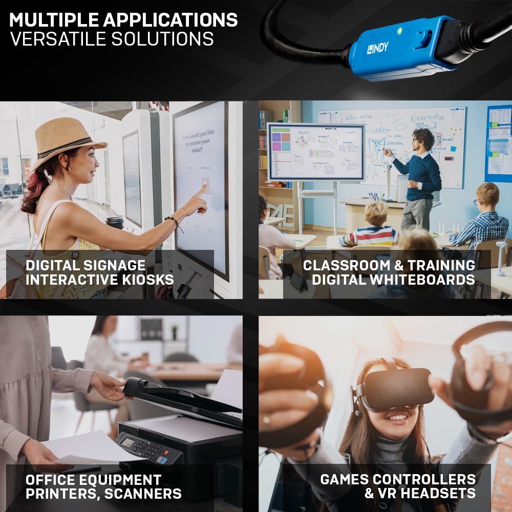 Lindy Cavo Prolunga USB 3.0 Active Extension 10 Metri, Connettore USB Tipo A Maschio a Femmina, Velocità di Trasferimento Dati Super Speed fino a 5 Gbps, Nero