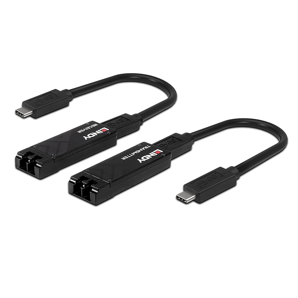 LINDY 43312 Ricevitore e Trasmettitore di Rete - Distanza 100m, Velocità 10Gbps, USB 3.2 Type-C, Nero