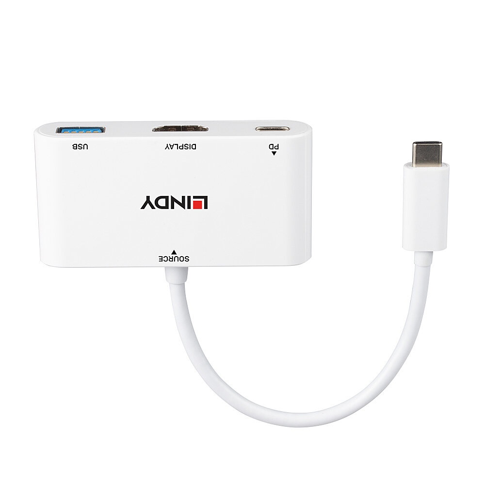 Lindy 43340 Adattatore Grafico USB 3.1 Tipo C a HDMI con Porta USB Tipo A e Power Delivery - 3840 x 2160 Pixel - Bianco