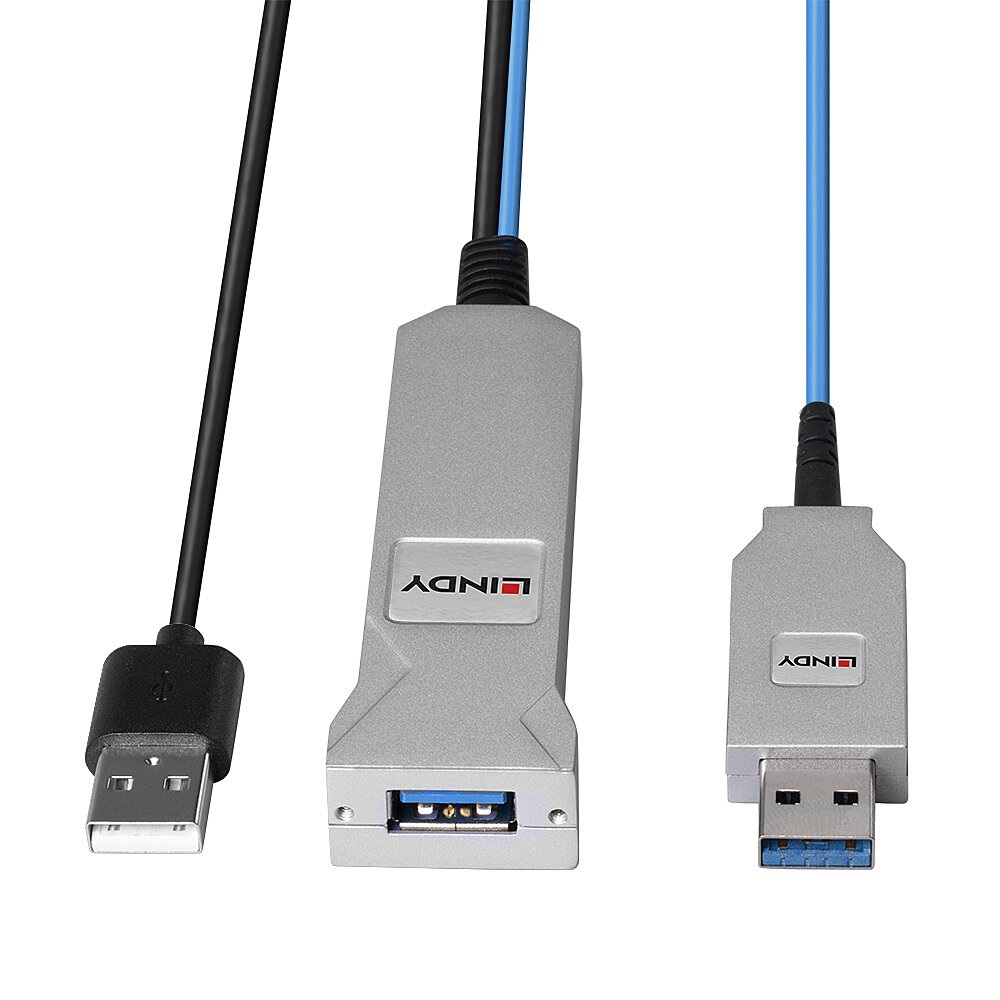 Lindy 43345 Cavo USB 3.2 Gen 1 (3.1 Gen 1) 30 m con 2 x USB A Blu e Argento