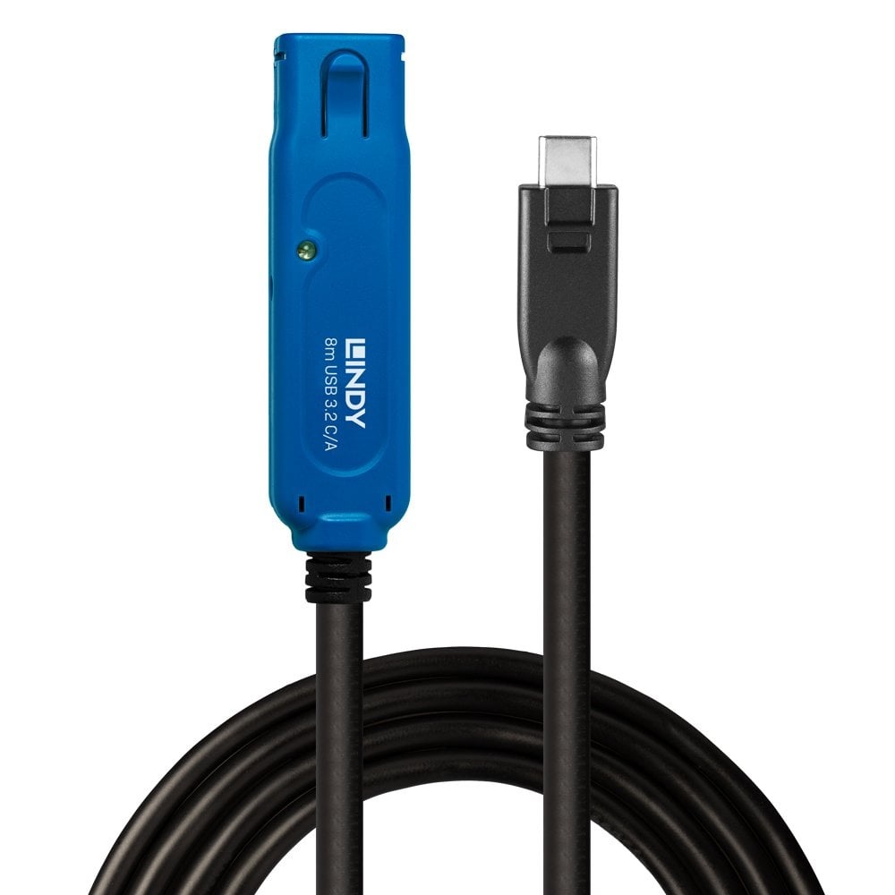 Lindy 43381 Cavo USB 8 m USB 3.2 Gen 1 (3.1 Gen 1) con connettori USB C e USB A - Nero e Blu