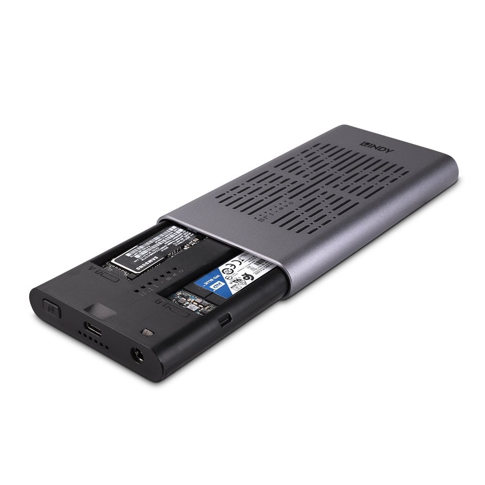 Lindy Involucro SSD USB 3.2 Gen 2x2 Dual M.2 NVMe con Funzione Clone - Alloggiamento in Alluminio
