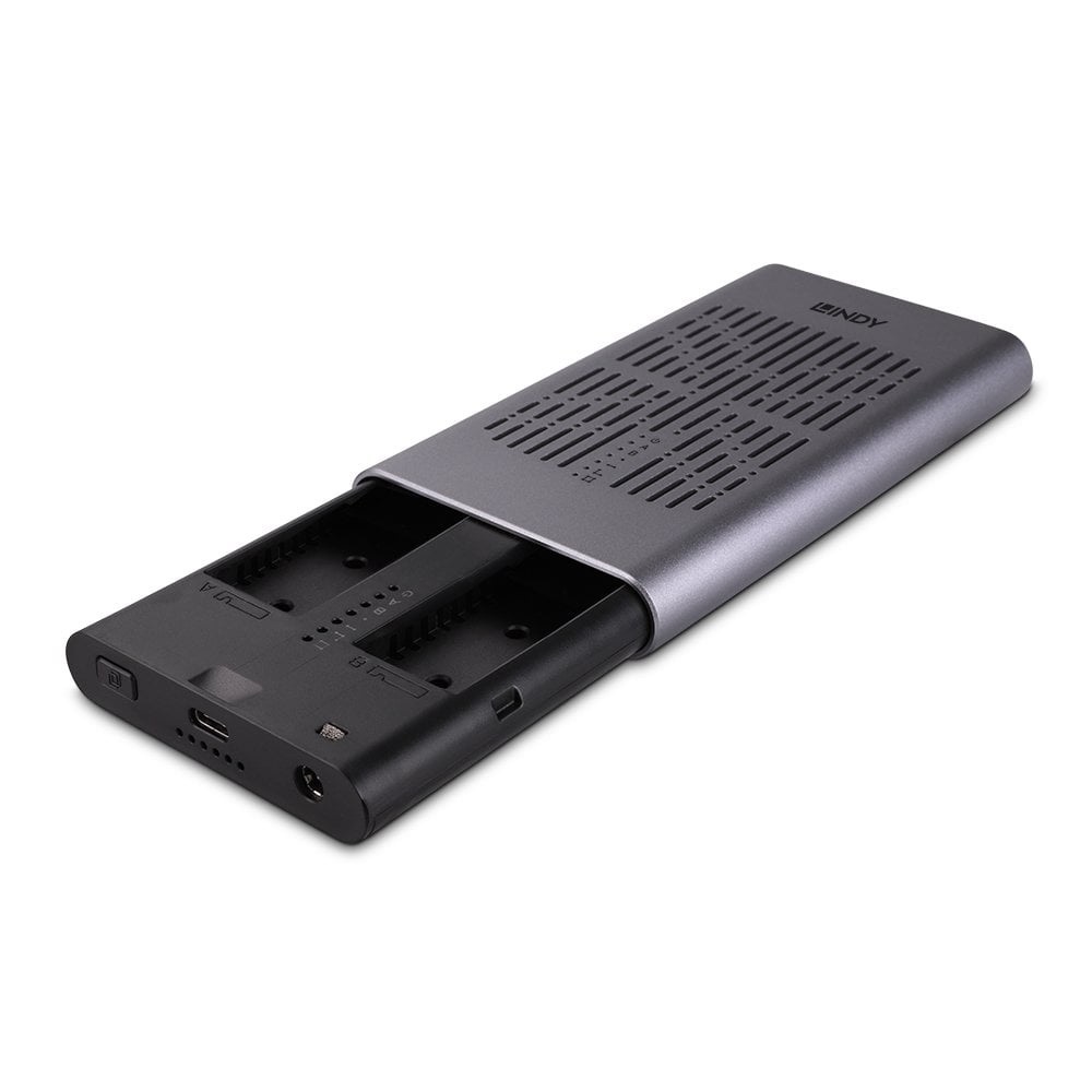 Lindy Involucro SSD USB 3.2 Gen 2x2 Dual M.2 NVMe con Funzione Clone - Alloggiamento in Alluminio