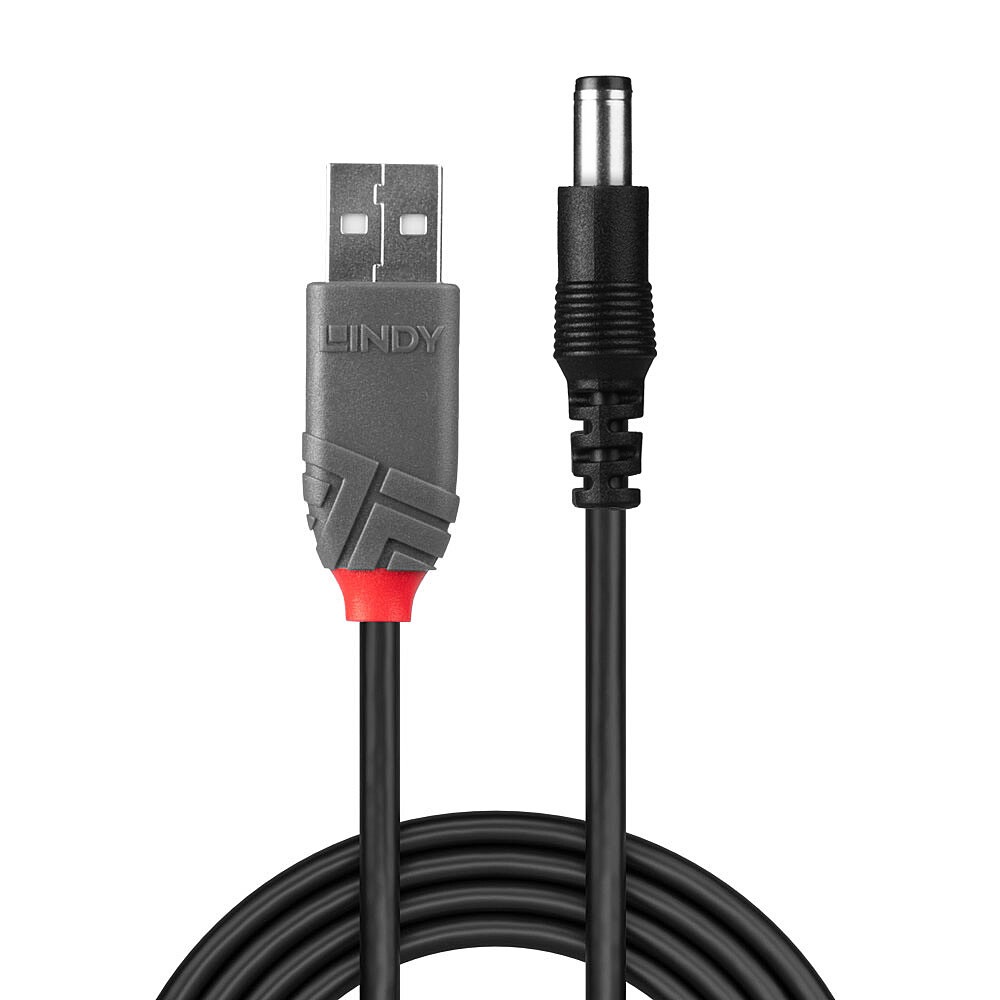 Lindy 70267 Cavo USB 2.0 1,5 m - USB A Maschio a DC Maschio (5.5mm/2.5mm) - Nero