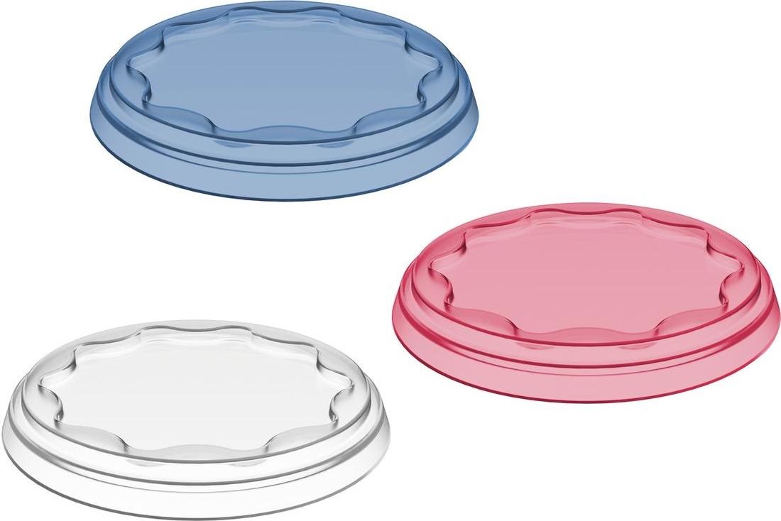 KOZIOL Fresh Set di 3 Coperchi Riutilizzabili in Plastica - Blu, Rosa e Grigio per la Conservazione degli Alimenti