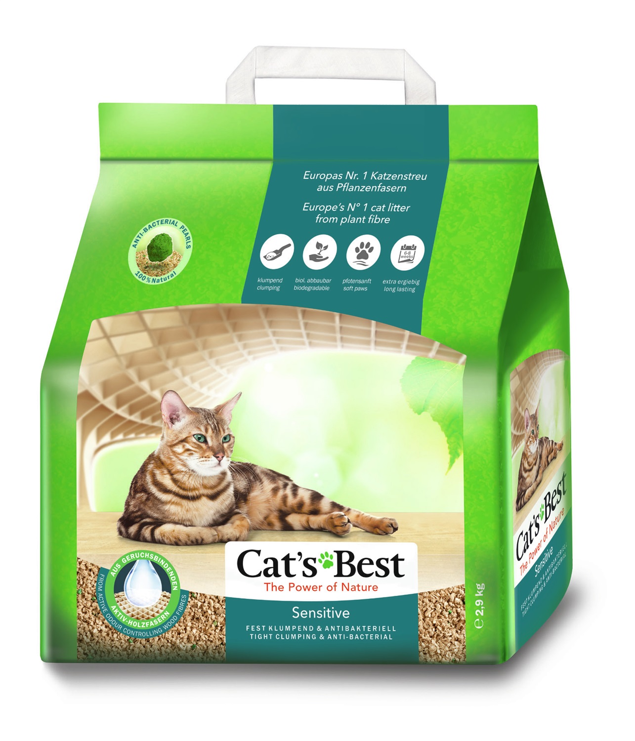 Cat's Best Sensitive Lettiera per Gatti - 8 L (2,9 kg), Compostabile e Biodegradabile, Igiene Antibatterica e Delicata sulle Zampe