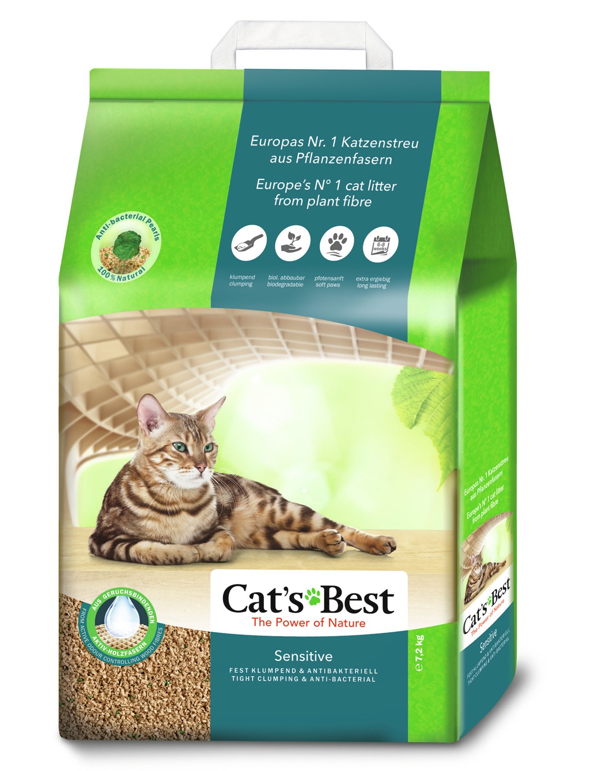 Cat's Best Sensitive Lettiera per Gatti - 100% Vegetale, Antibatterica, 20L (ca. 7,2 kg), Delicata sulle Zampe