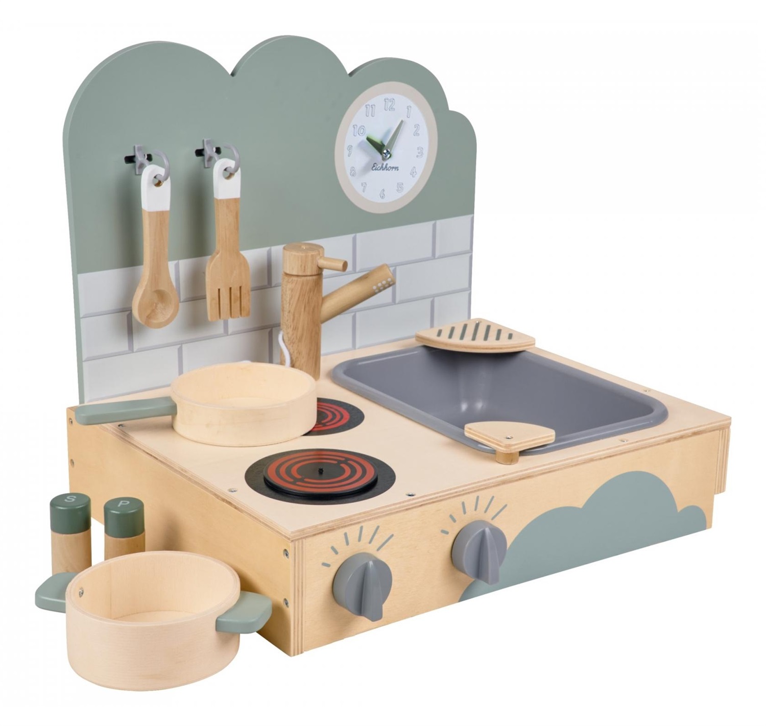 Eichhorn Cucina Giocattolo in Legno da Tavolo con 10 Accessori per Bambini