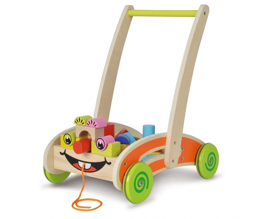 Eichhorn Carrello Primi Passi Trainabile in Legno con 35 Mattoncini Colorati - Età 1-36 Mesi