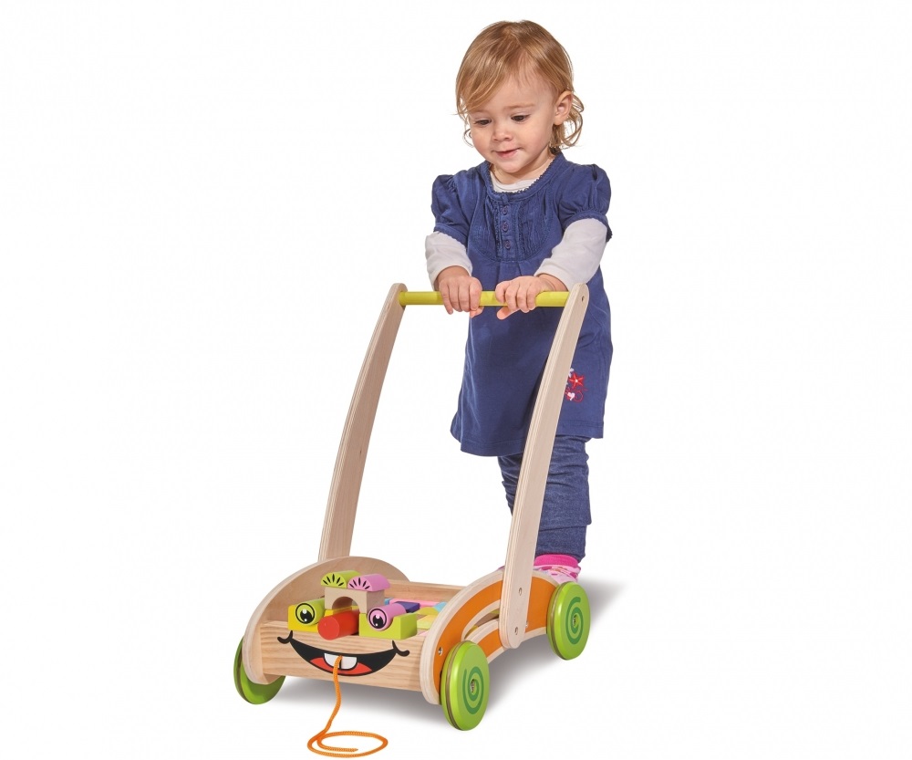 Eichhorn Carrello Primi Passi Trainabile in Legno con 35 Mattoncini Colorati - Età 1-36 Mesi