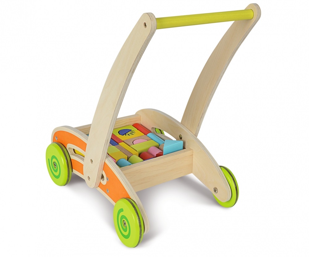 Eichhorn Carrello Primi Passi Trainabile in Legno con 35 Mattoncini Colorati - Età 1-36 Mesi