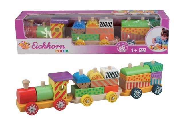 Simba Eichhorn Set Treno in Legno 20 Pezzi - Trenino Colorato con 17 Mattoncini, 41 cm, per Bambini da 1 Anno