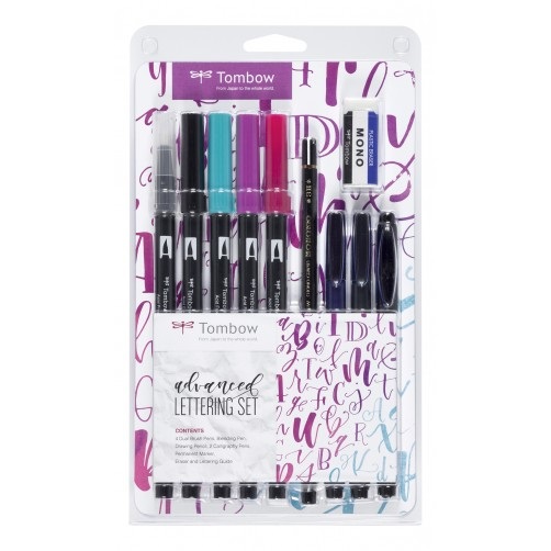 Tombow LS-ADV Set Calligrafia - 10 Marcatori Fine/Medio in Nero, Blu, Rosso e Viola