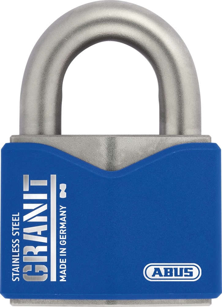 ABUS Lucchetto GRANIT™ 37 ST/55 in acciaio inox - per uso esterno - cilindro a disco ABUS-Plus - Livello di sicurezza 10 - blu/argento con 2 chiavi
