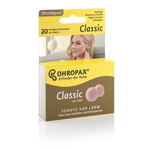 OHROPAX Classic Tappi Auricolari in Cera e Ovatta - 20 Pezzi, Comfort e Protezione dal Rumore