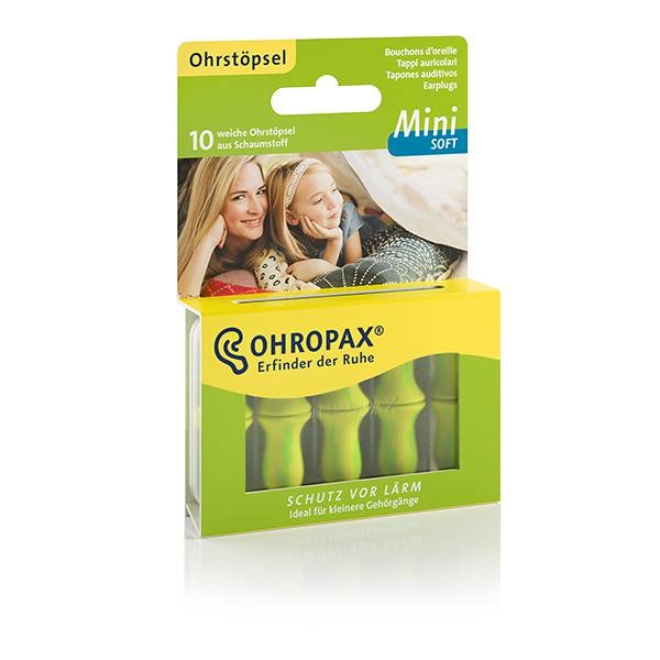 OHROPAX Mini Soft Tappi per Orecchie 10 Pezzi - Morbida Schiuma per Bambini e Canali Uditivi Ridotti, Isolamento Acustico fino a 35 dB