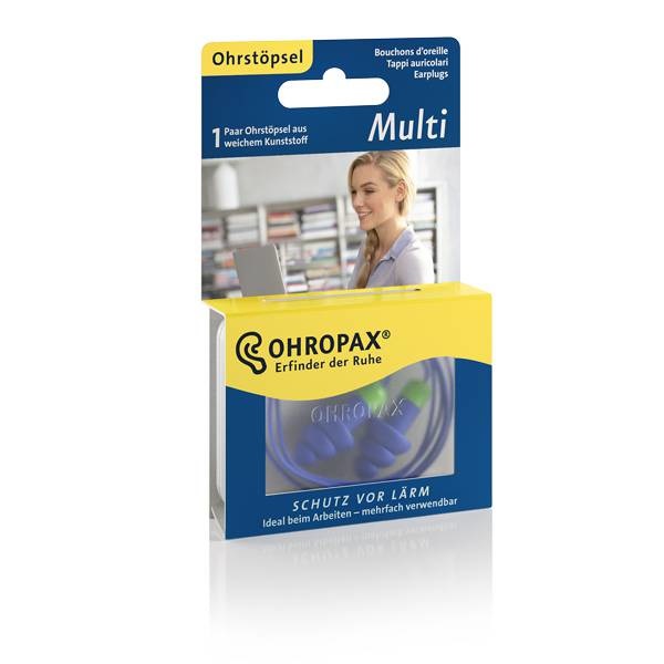 OHROPAX Multi Tappi Auricolari Riutilizzabili con Cordino - 1 Pezzo, Comfort Alto e Riduzione del Rumore