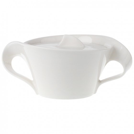 Villeroy & Boch NewWave Zuccheriera in Porcellana Premium Bianco, 260 ml, Design Asimmetrico con Coperchio