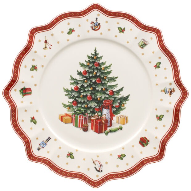 Villeroy & Boch Toy's Delight Piatto Segnaposto 35cm Porcellana Rosso e Bianco, Adatto per Microonde, Decorazione Natalizie