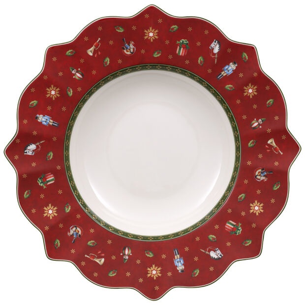 Villeroy & Boch Toy's Delight Piatto Fondo Rotondo in Porcellana Rosso 26 cm - Decorato con Motivi Nostalgici