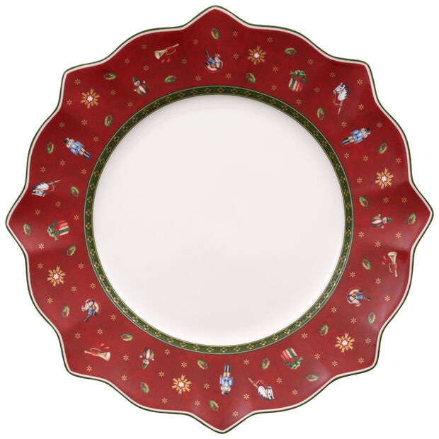 Villeroy & Boch Toy's Delight Piatto Piano Bianco/Rosso 29 cm con Motivi Nostalgici per Tavola di Natale