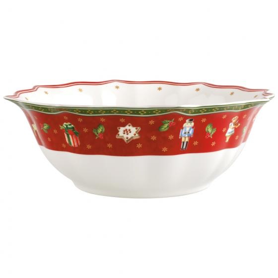 Villeroy & Boch Toy's Delight Insalatiera 3,98 L Rotonda in Porcellana con Motivi Natalizi Rosso e Bianco, Adatta per Microonde