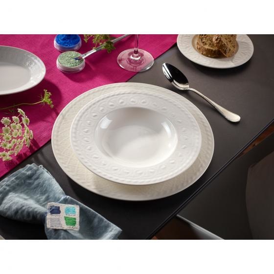 Villeroy & Boch Cellini Piatto Fondo 24 cm in Porcellana Premium Bianco con Rilievi Classici
