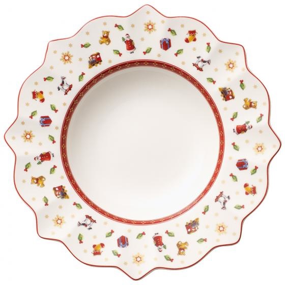 Villeroy & Boch Toy's Delight Piatto Fondo Bianco 26cm con Decorazioni Natalizie, Adatto per Microonde