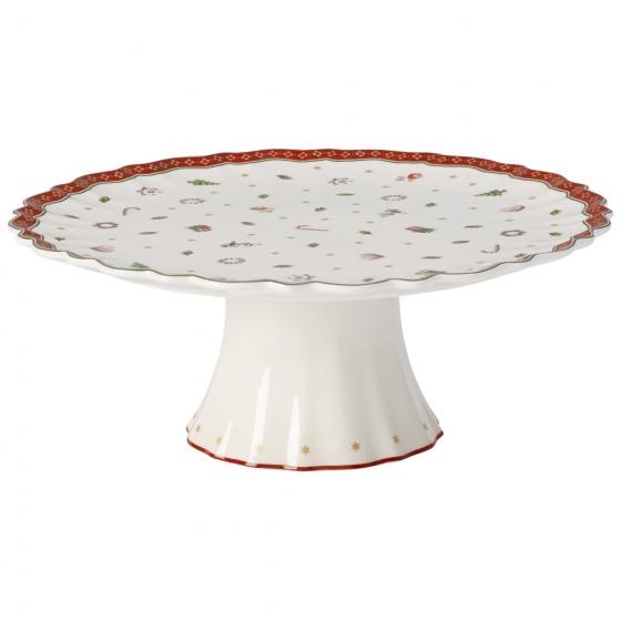 Villeroy & Boch Toy's Delight Alzata per Torte in Porcellana Premium 28cm - Design Natalizio Rosso, Verde e Bianco, Adatta per Microonde