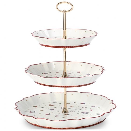 Villeroy & Boch Toy's Delight Etagere in Porcellana Nostalgica 33 cm - Alzata Decorativa per Dolci con Tre Ciotole
