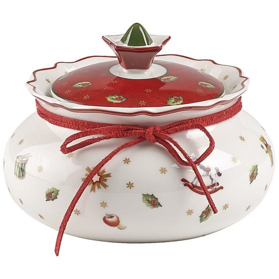 Villeroy & Boch Toy's Delight Barattolo Piccolo in Porcellana Bianco/Multicolore, 10x13x13 cm, 17.75 FL oz, con Motivi Festosi e Filo Rosso