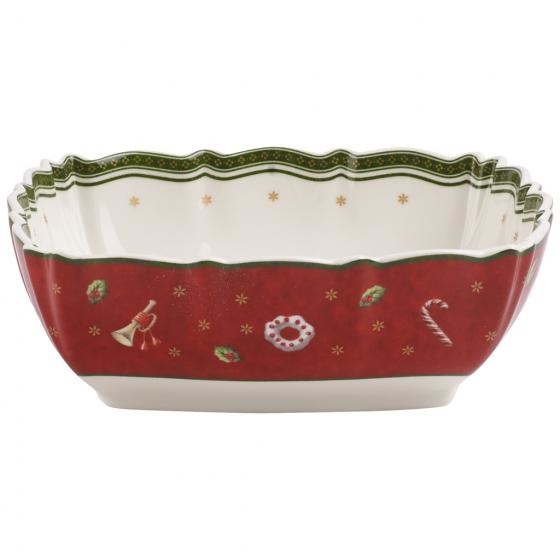 Villeroy & Boch Toy's Delight Piatto da Portata Rosso e Bianco in Porcellana Premium, 16 x 16 cm, Adatto per Microonde, Design Natalizio