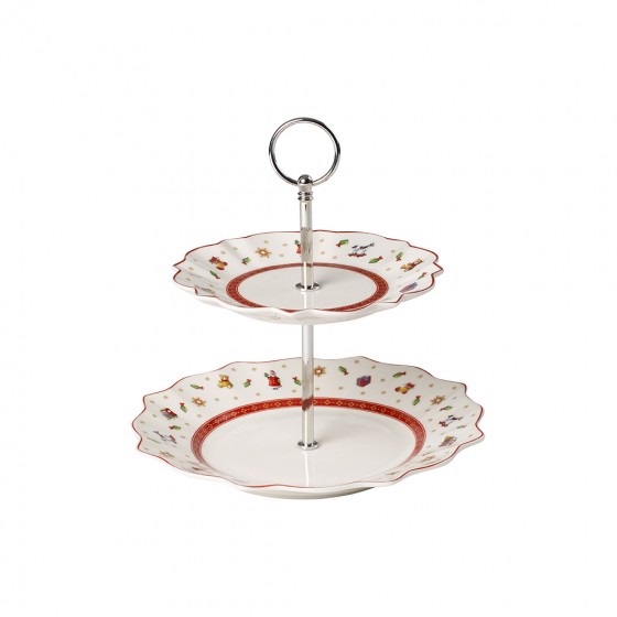 Villeroy & Boch Toy's Delight Alzata Natalizia 25cm - Porcellana Premium, Design Nostalgico, Rosso e Bianco