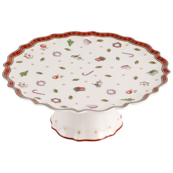 Villeroy & Boch Toy's Delight Alzata per Torta Rotonda in Porcellana, 21 cm, Bianco/Multicolore con Motivo Natalizio