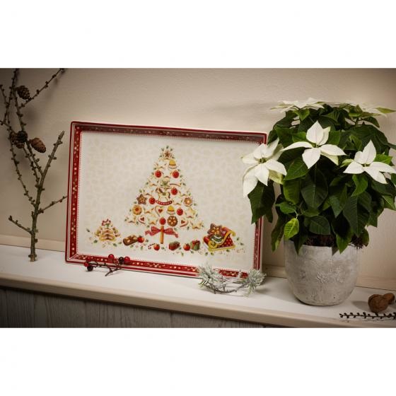 Villeroy & Boch Piatto Pasticceria Rettangolare Grande in Porcellana Bianco e Rosso - Winter Bakery Delight