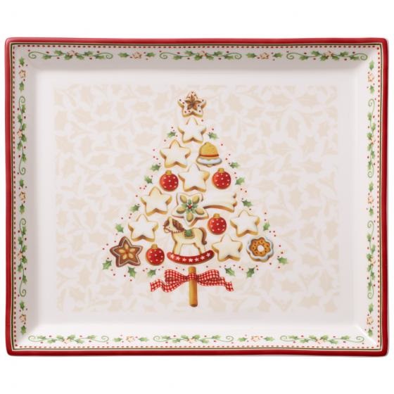 Villeroy & Boch Winter Bakery Delight Piatto Pasticceria Rettangolare in Porcellana Bianco/Rosso - Piccolo