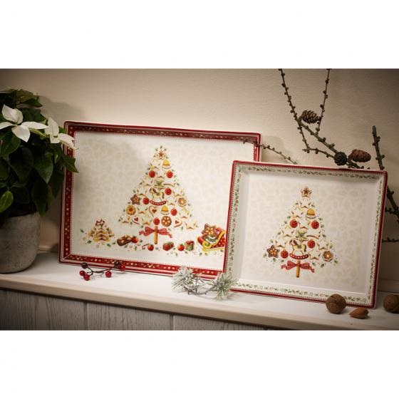 Villeroy & Boch Winter Bakery Delight Piatto Pasticceria Rettangolare in Porcellana Bianco/Rosso - Piccolo